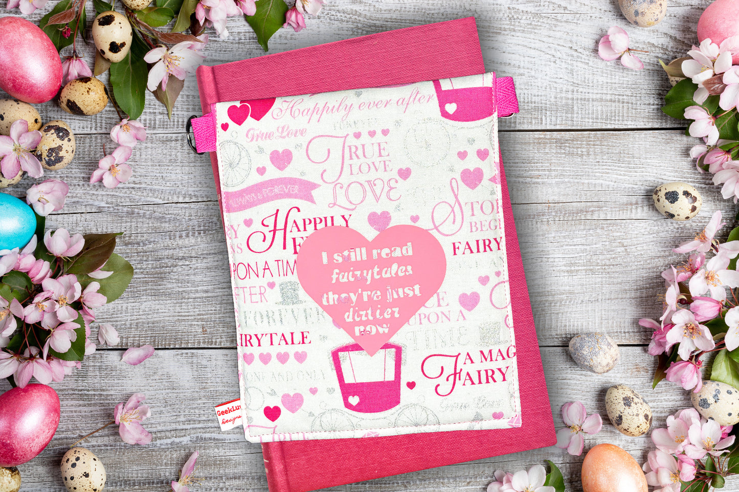 Happily Ever After Pink and Glitter Kindle Sleeve: Handmade Cotton Ereader Case