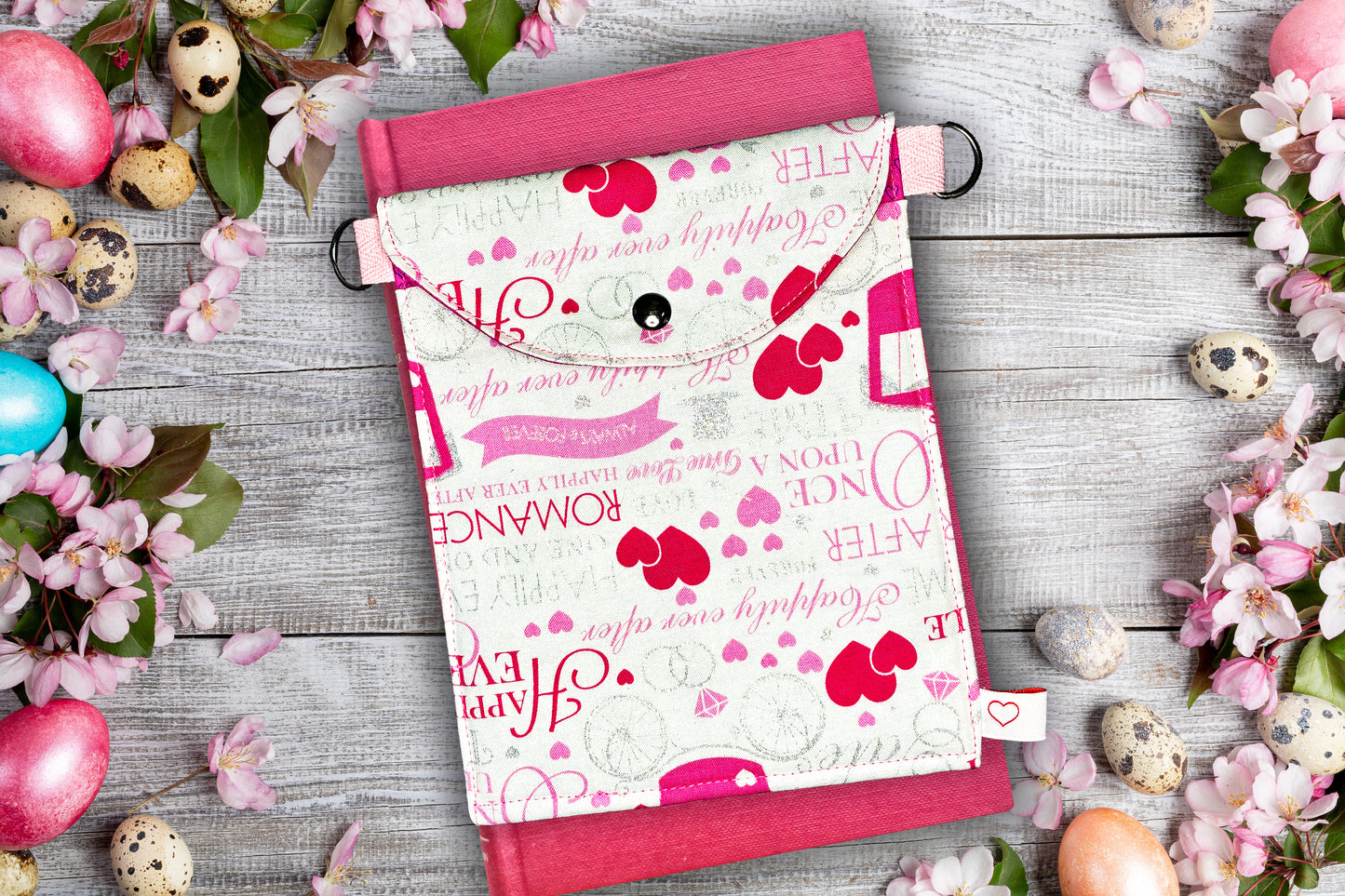Happily Ever After Pink and Glitter Kindle Sleeve: Handmade Cotton Ereader Case