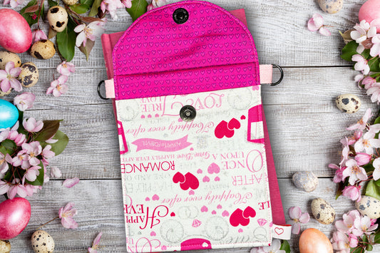 Happily Ever After Pink and Glitter Kindle Sleeve: Handmade Cotton Ereader Case