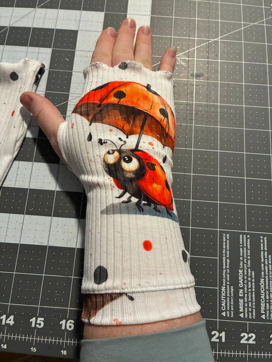 Indoor Fingerless Gloves (Lady Bug Design)