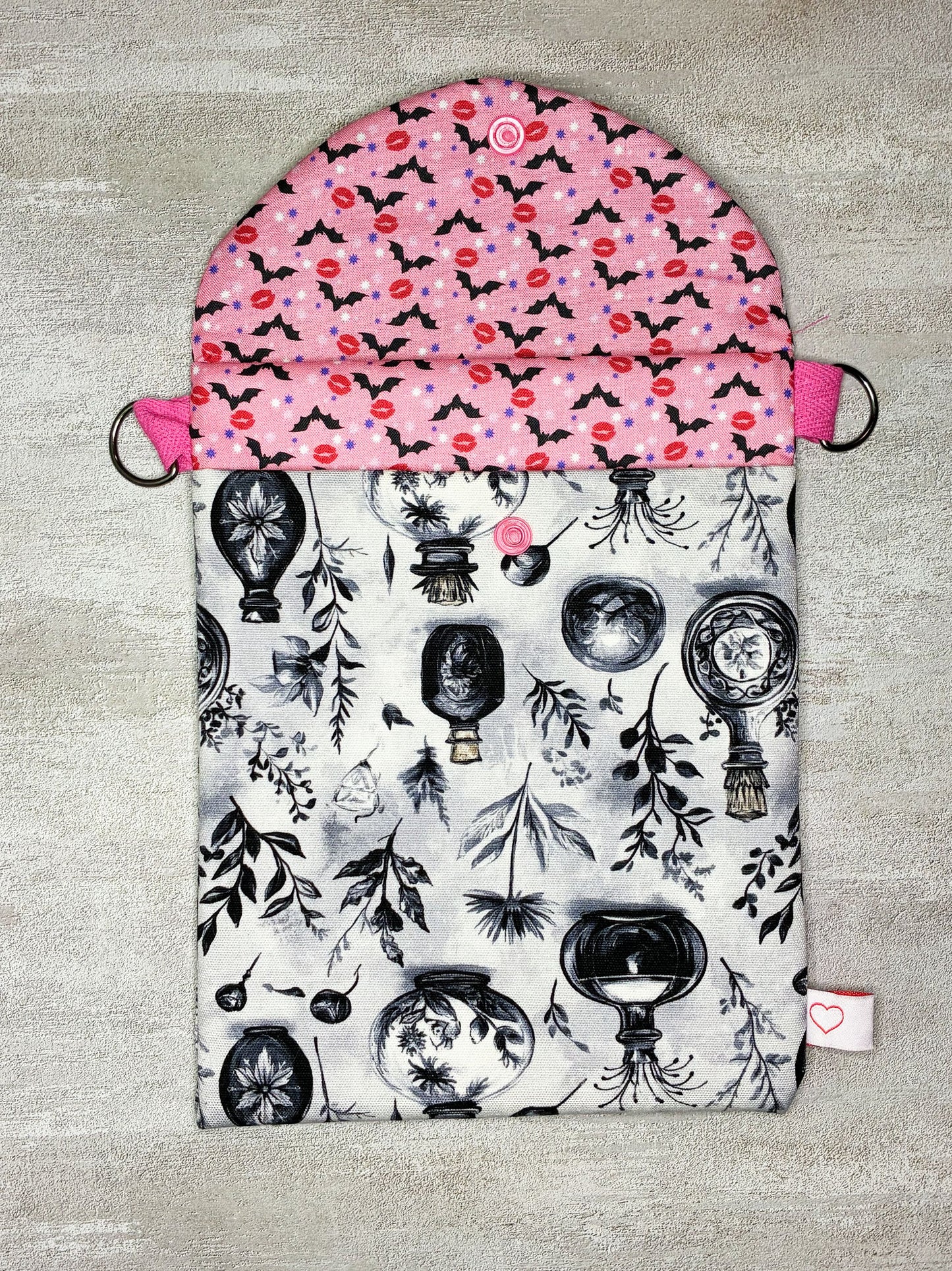Witchy Potions Pink Bats Kindle Sleeve: Handmade Cotton Canvas Ereader Case